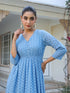 Janasya Women's Light Blue Pure Cotton Schiffli Fit & Flare Dress